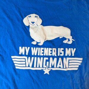 Funny Wiener Dog T Shirt Mens Sz XL Short Sleeve Humor "My Weiner is my wingman"